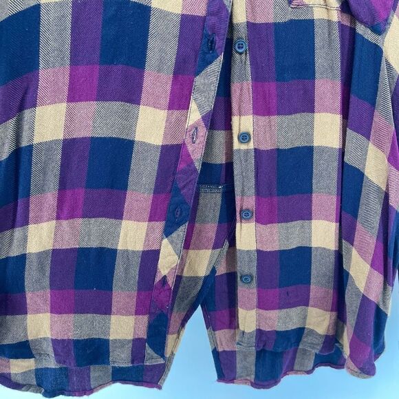 BeachLunchLounge Women’s Jewel Tone Purple Plaid Button Front Top Large - Picture 6 of 14